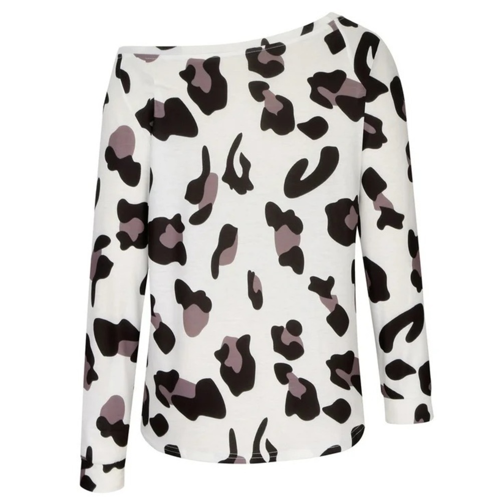 Women’s Off-Shoulder Cheetah Leopard Animal Print Long Sleeve Top